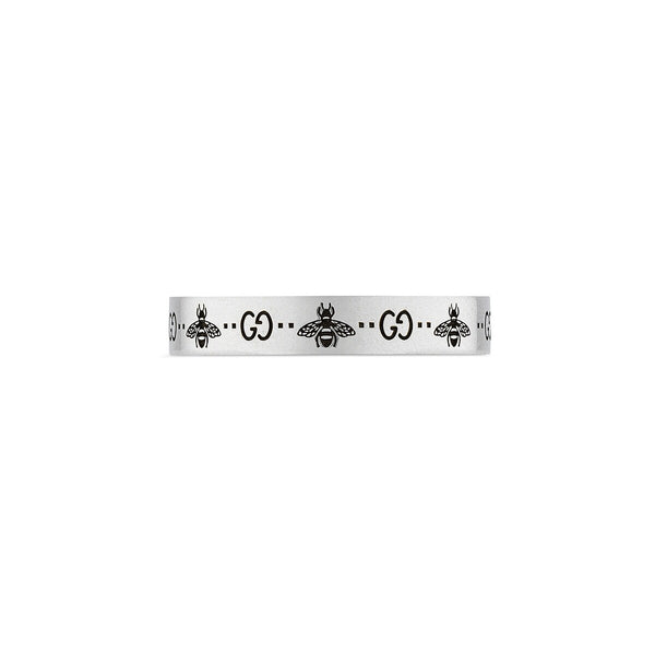 graziella Gucci Sterling Silver GG and Bee Engraved Thin Ring