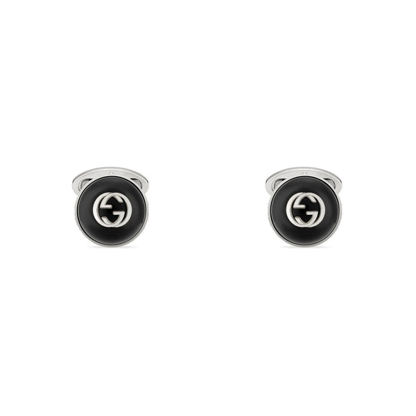 graziella Gucci Sterling Silver interlocking G Black Onyx cuff Links