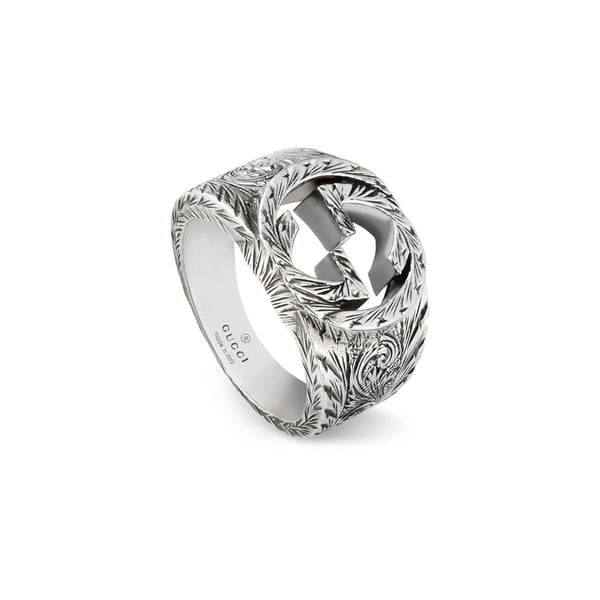 graziella Gucci Sterling Silver Interlocking G Ring. Band width: 8mm Size: 9