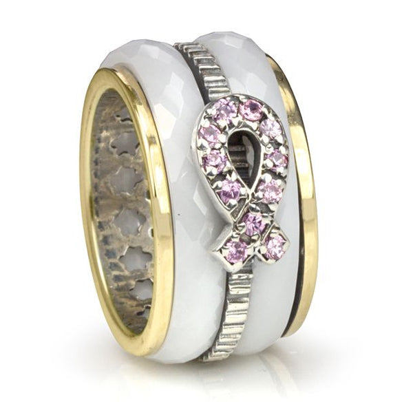 graziella Hope. Meditation Ring Sterling Silver 9KT Ceramic and C.Z. Size 8