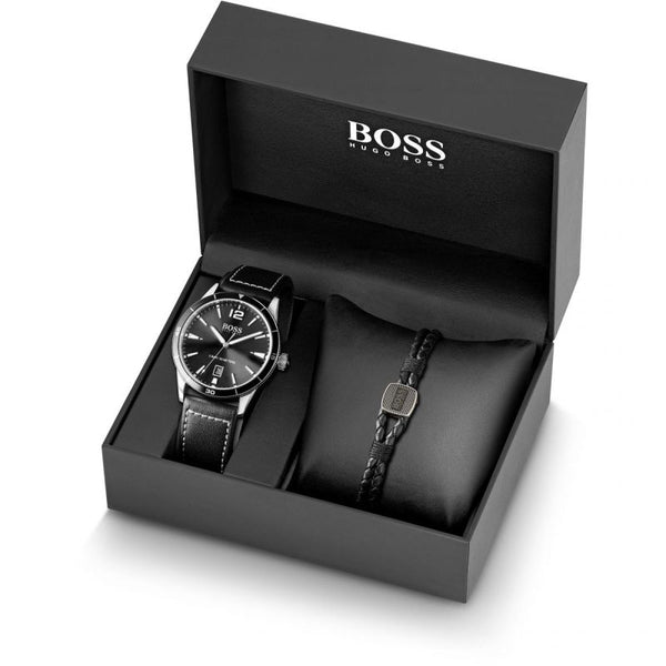 graziella Hugo Boss 42mm Quartz Watch & Leather Bracelet Set. 1570124