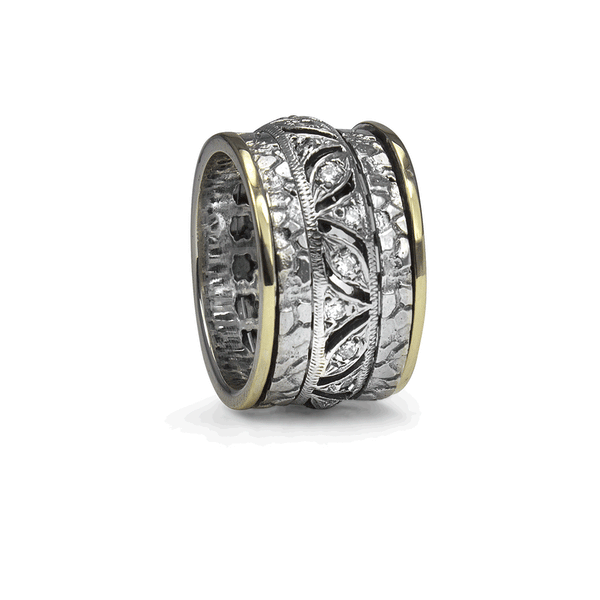 graziella Infinity Meditaiton Ring. Sterling Silver 9KT Gold and C.Z. Size 7