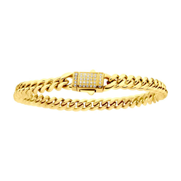 graziella INOX Stainless Steel 8" 6mm 18KT Yellow Gold IP Plated Miami Cuban Link Bracelet