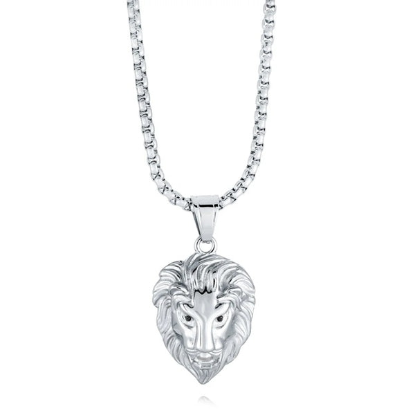 graziella Italgem Steel 22" Lion Head Necklace with Black C.Z Eyes