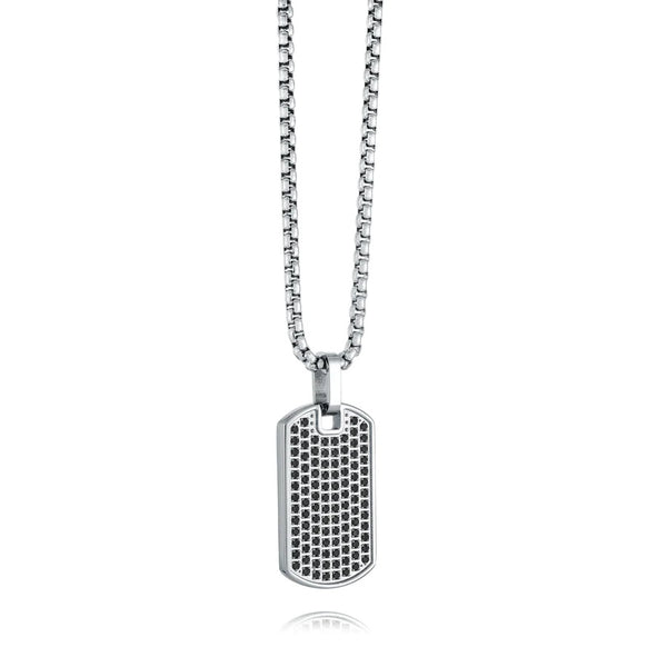 graziella Italgem steel 22: Stainless Steel Black C.Z Dog Tag Necklace