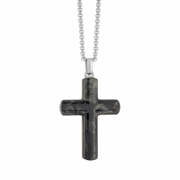 graziella Italgem Steel 22" Stainless Steel Black MArble Cross Necklace