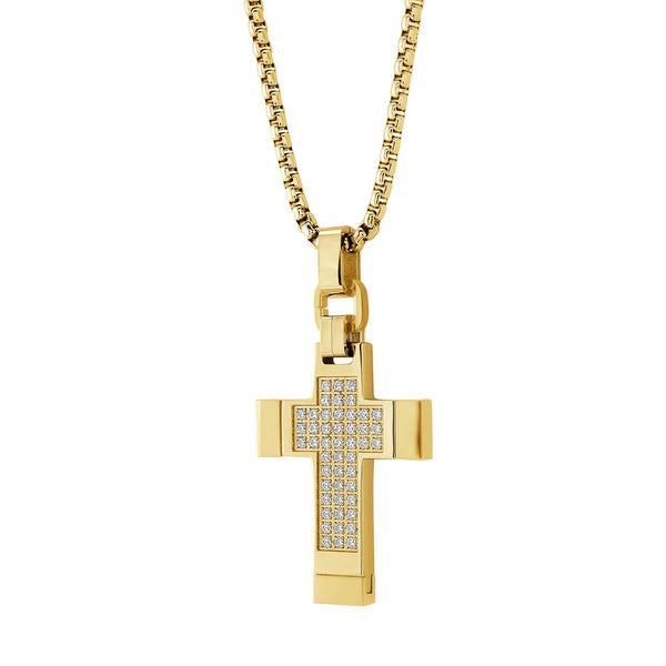 graziella Italgem Steel 22" Stainless Steel IP Plated C.Z Cross Necklace