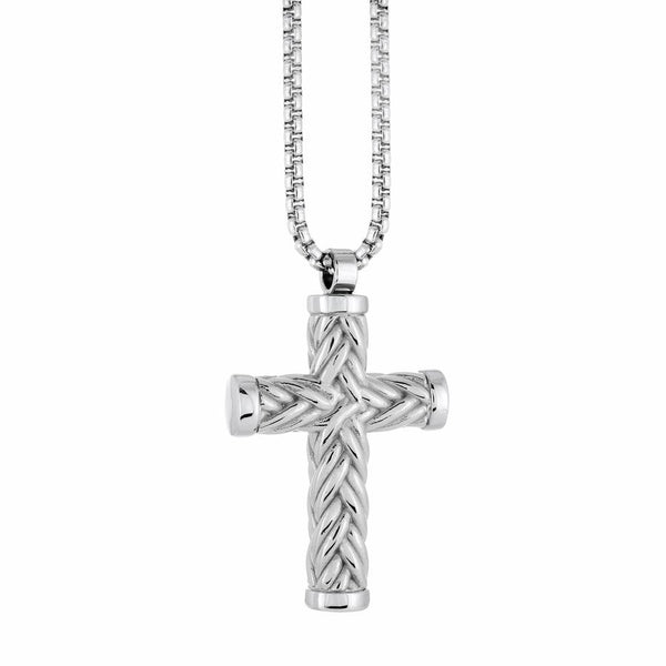 graziella Italgem Steel 22" Weave Design Cross Necklace