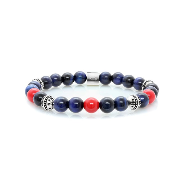 graziella Italgem Steel 6mm Blue Tiger Eye and Red Jasper Steel Stretch Bracelet