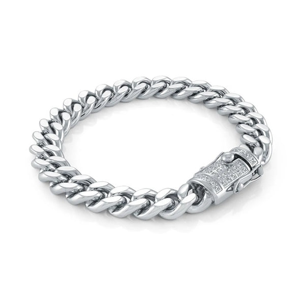 graziella Italgem Steel 8" 10mm Cuban Link Bracelet with C.Z Box Clasp