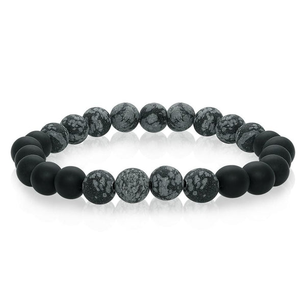 graziella Italgem Steel 8.2" 8mm Black Onyx & Marble Beaded Bracelet