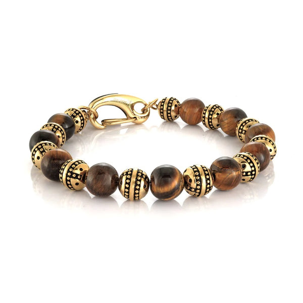 graziella Italgem steel 8.2" Tigers Eye IpPlated Bead Bracelet