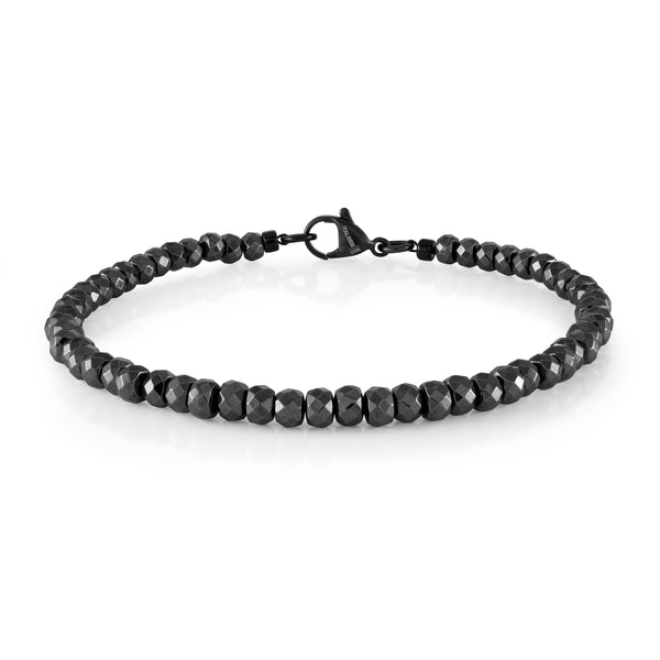 graziella Italgem Steel 8.25" 4mm Black Spinel Bead Bracelet