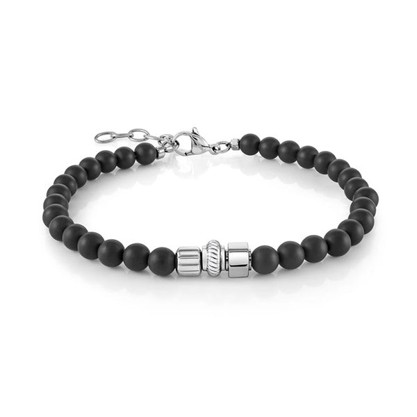 graziella Italgem Steel 8" 4mm Black Onyx Bead Bracelet