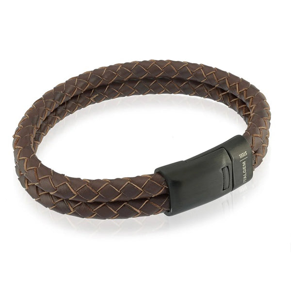 graziella Italgem Steel 8.5" 2 Strand Brown Leather Bracelet