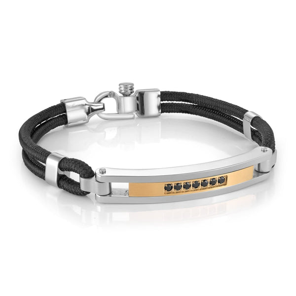 graziella Italgem steel 8.5" Stainless Steel CZ ID Plate Cord Bracelet