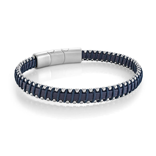graziella Italgem Steel 8" Blue Cord Leather Bracelet