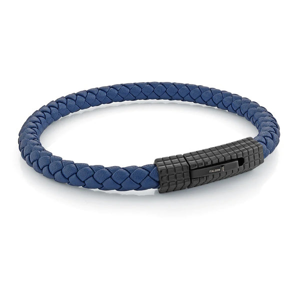 graziella Italgem Steel 8" Ion Plated Stainless Steel Blue Leather Bracelet