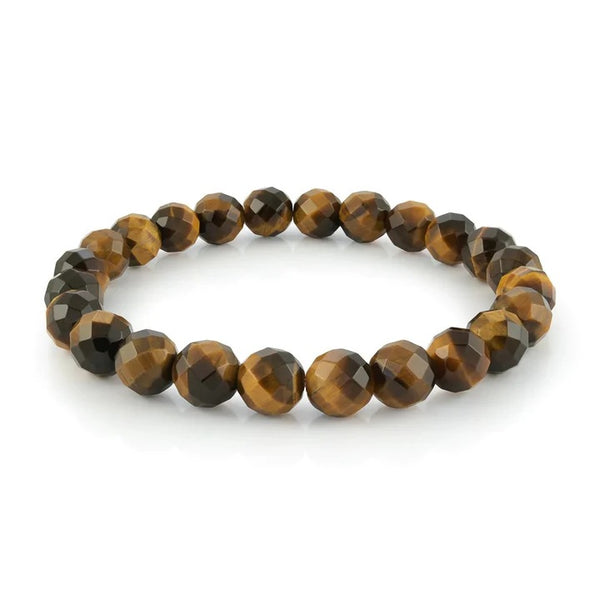 graziella Italgem Steel 8mm Faceted-Cut Tigers Eye Bead Stretch Bracelet