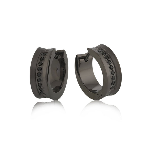 graziella Italgem steel IP Black C.Z Huggie Earrings
