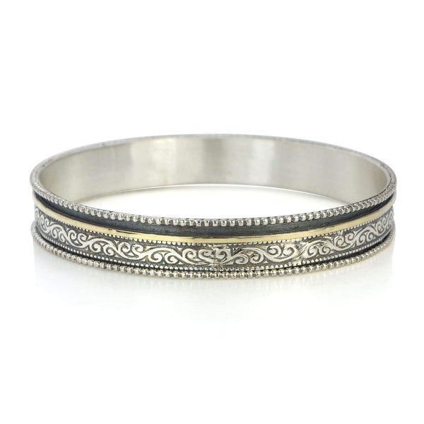 graziella Ivy Meditation Bangle. Sterling Silver and 10KT Yellow Gold