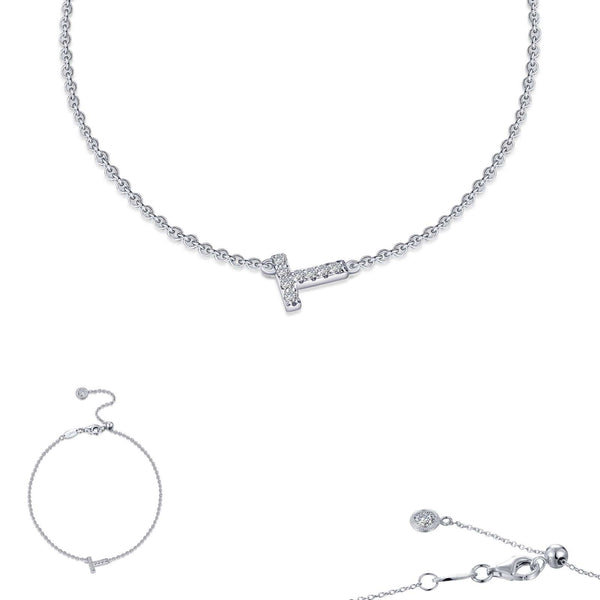 graziella Lafonn Sterling Silver 7.5" C.Z Letter " T" Bracelet