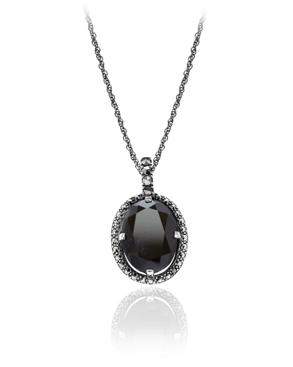 graziella Larus Sterling Silver 18" Black Spinel and Marcasite Necklace