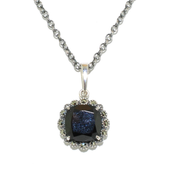 graziella Larus Sterling Silver 18" Black Spinel and Marcasite Necklace