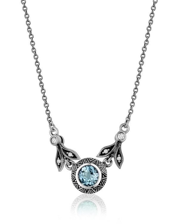 graziella Larus Sterling Silver 18" Blue Topaz & Marcasite Necklace