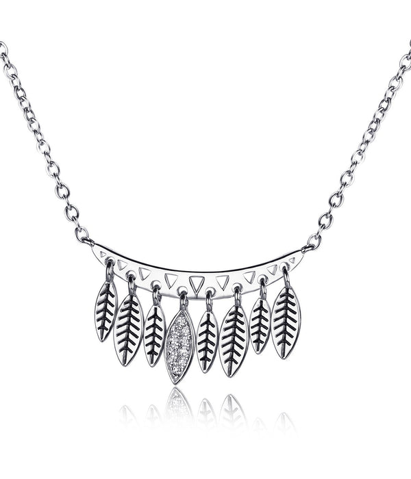 graziella Larus Sterling Silver 18" C.Z Leaf Necklace