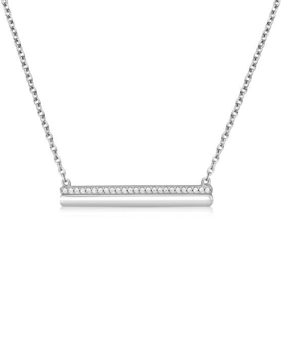 graziella Larus Sterling Silver 18" C.Z Pave Bar Necklace