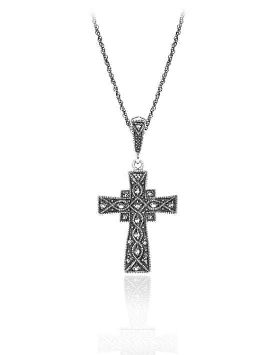graziella Larus Sterling Silver 18" Marcasite Cross Necklace