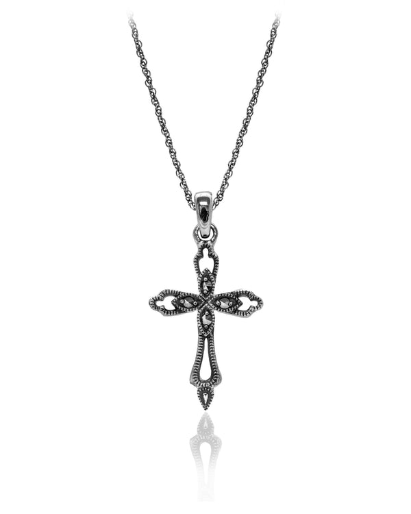 graziella Larus Sterling Silver 18" Marcasite Cross Necklace