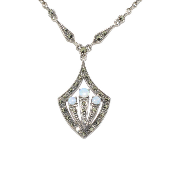 graziella Larus Sterling Silver 18" Opal & Marcasite Necklace