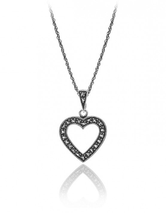 graziella Larus Sterling Silver 24" Marcasite Heart Locket