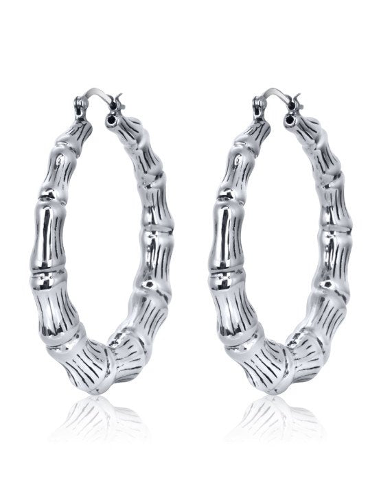 graziella Larus Sterling Silver 45mm Bamboo Inspired Hoop Earrings