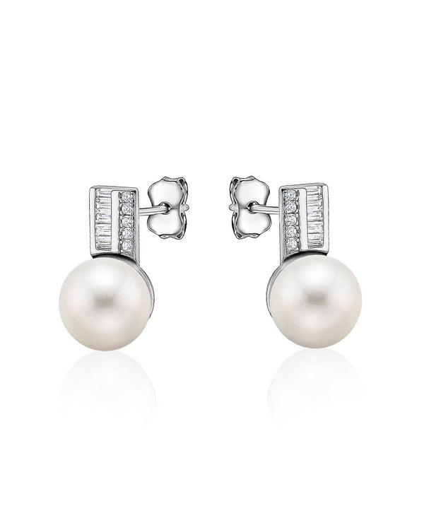 graziella Larus Sterling Silver 8-8.5mm Freshwater C.Z Stud Earrings