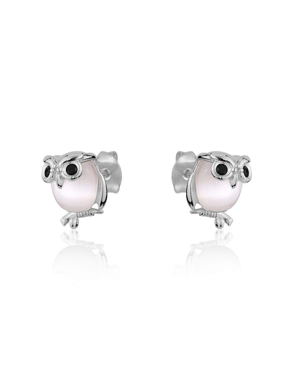 graziella Larus sterling silver Blak Onyx Cat eye opal Owl Stud Earrings