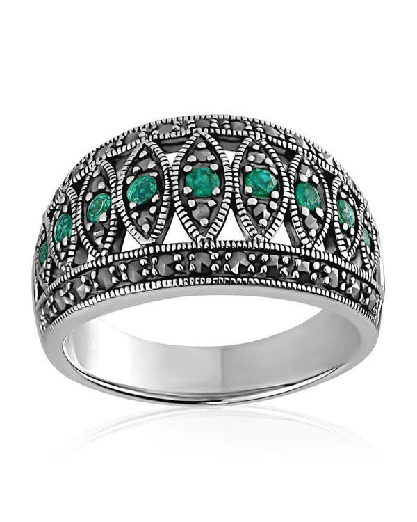 graziella Larus Sterling silver Marcasite & Emerald Ring