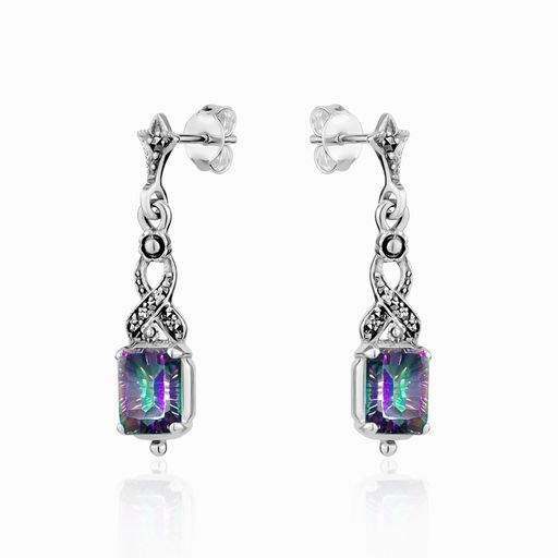 graziella Larus Sterling Silver Marcasite & Mystic Topaz Drop Earrings