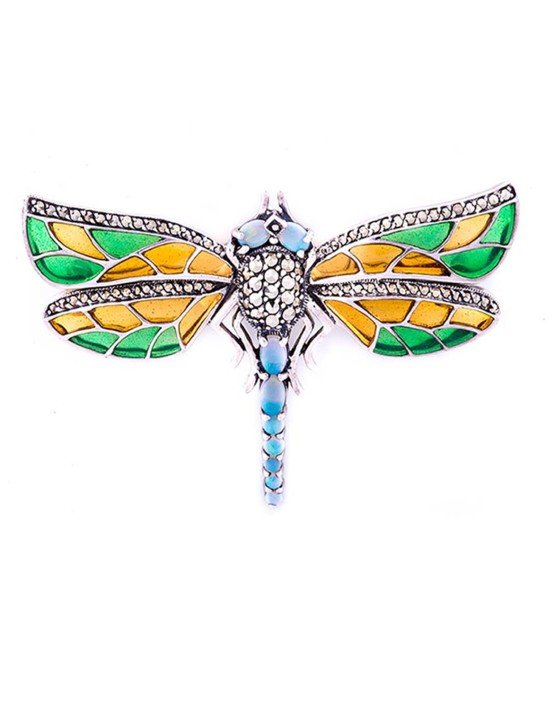 graziella Larus Sterling Silver Marcasite & Opal Dragonfly Brooch