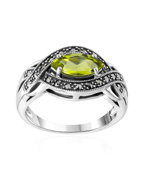 graziella Larus Sterling Silver Marcasite & Peridot Ring