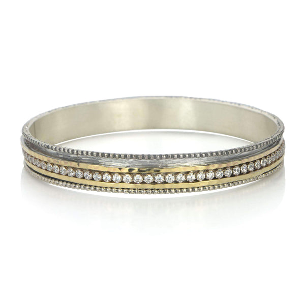 graziella Luminous Meditation Bangle. Sterling Silver 10KT Yellow Gold and C.Z