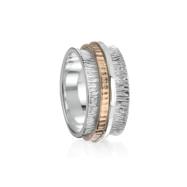 graziella Meditation Ring "Mantra" Sterling Silver 9KT Gold. Size 8