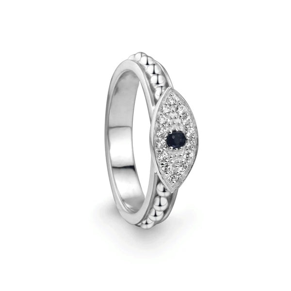 graziella Meditation Ring "Nazar" Sterling silver Blue Sapphire C.Z Evileye Ring. Sz8