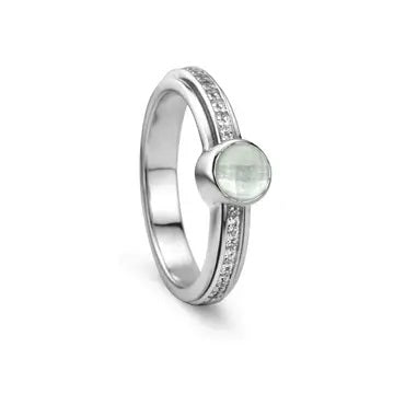 Graziella Meditation Ring "Virtue" Steling Silver Aqua & Cz Ring. Sz8