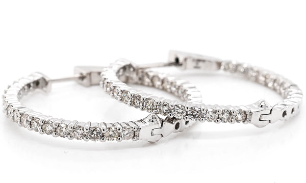 graziella Oval 14KT White Gold 1.80CTW CTW Hoop Style Backing Diamond Earrings