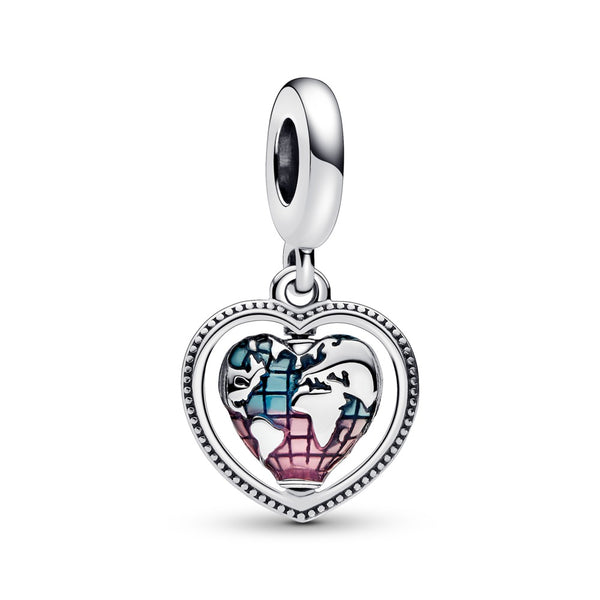 graziella Pandora Family Spinning Heart Globe Dangle Charm