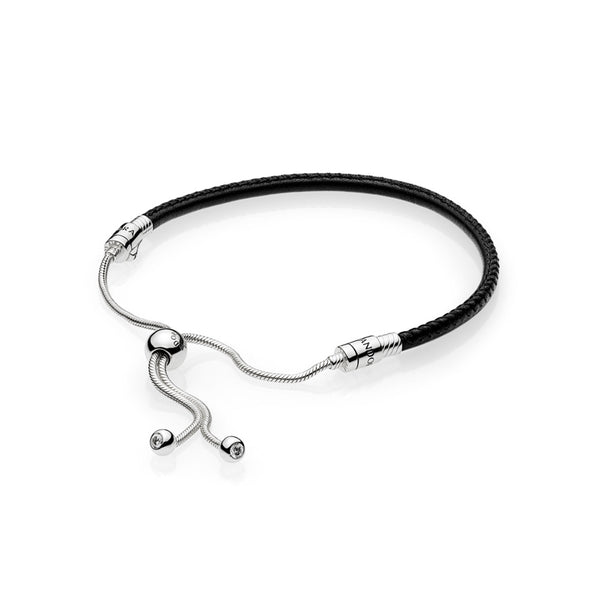 graziella Pandora Moments Black Leather Slider Bracelet