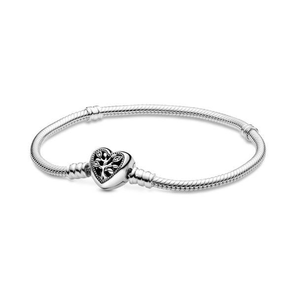 graziella Pandora Moments Family Tree Heart Clasp Snake Chain Bracelet